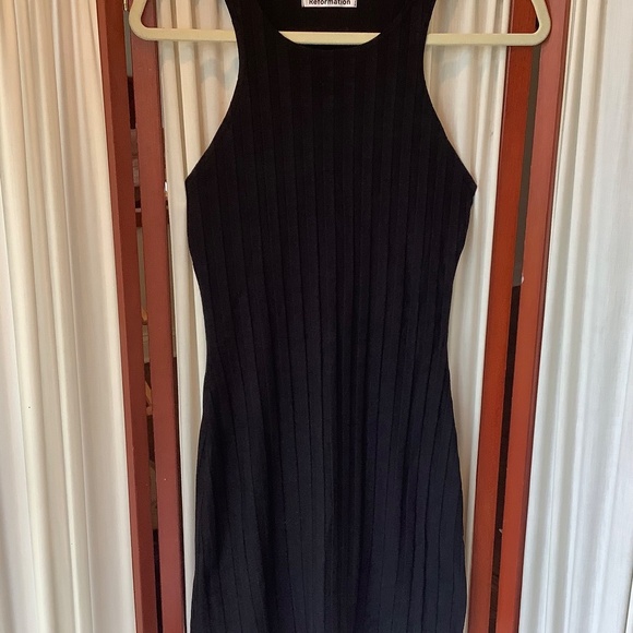 Reformation Dress Black Mel Ribbed Knit Sleeveless Bodycon Stretch Tank Small - Picture 6 of 8